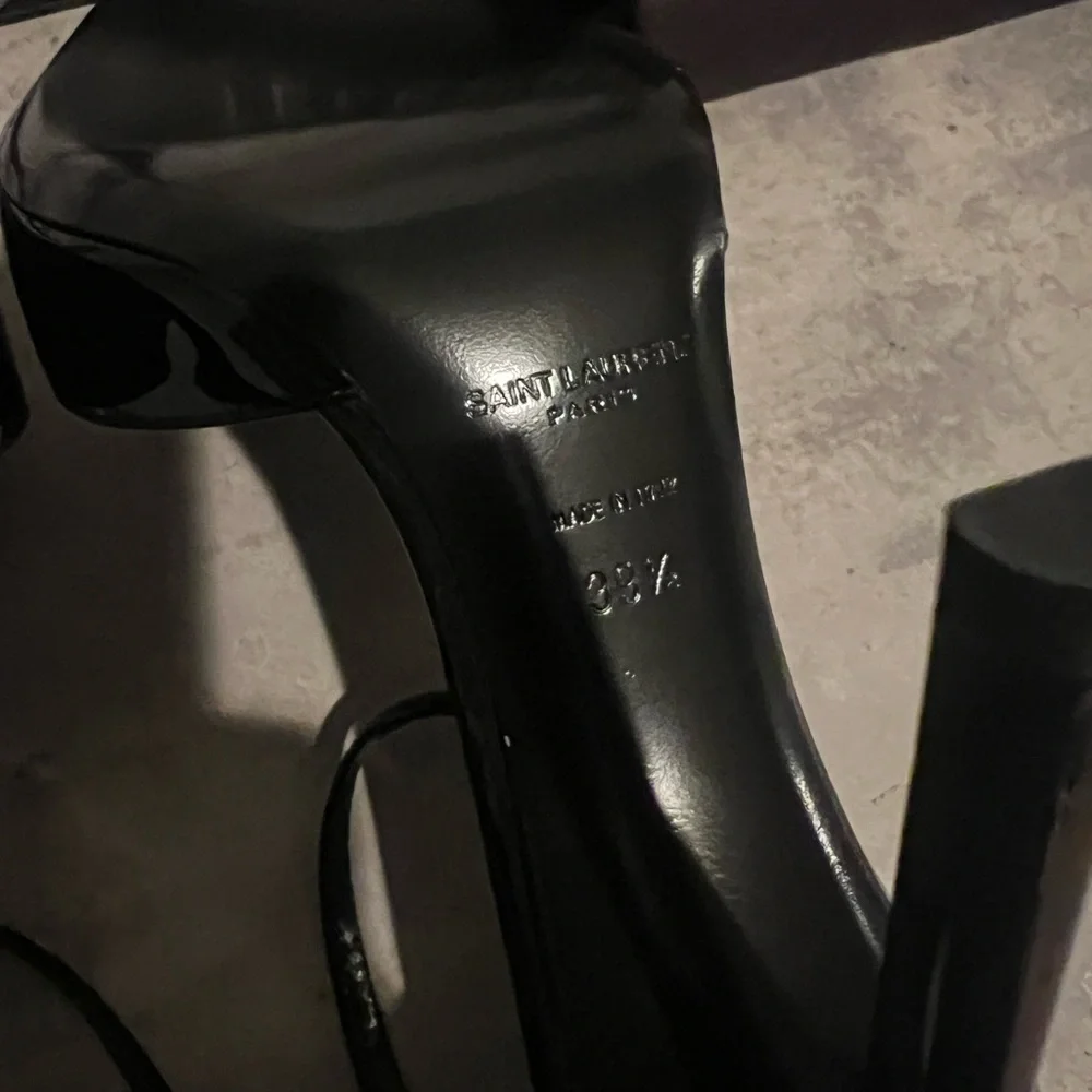 Saint Laurent Black Patent Leather Pointed-Toe Ankle-Strap Heels - Picture 4 of 6